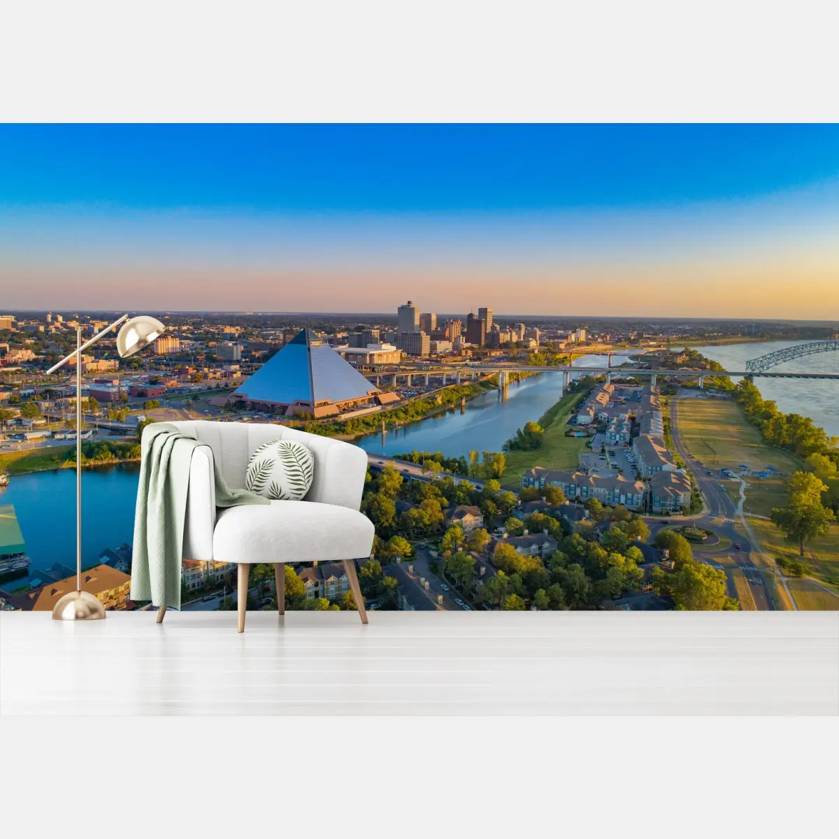 Fotomural panorámica aérea de Memphis y el río Mississippi – Pixers®