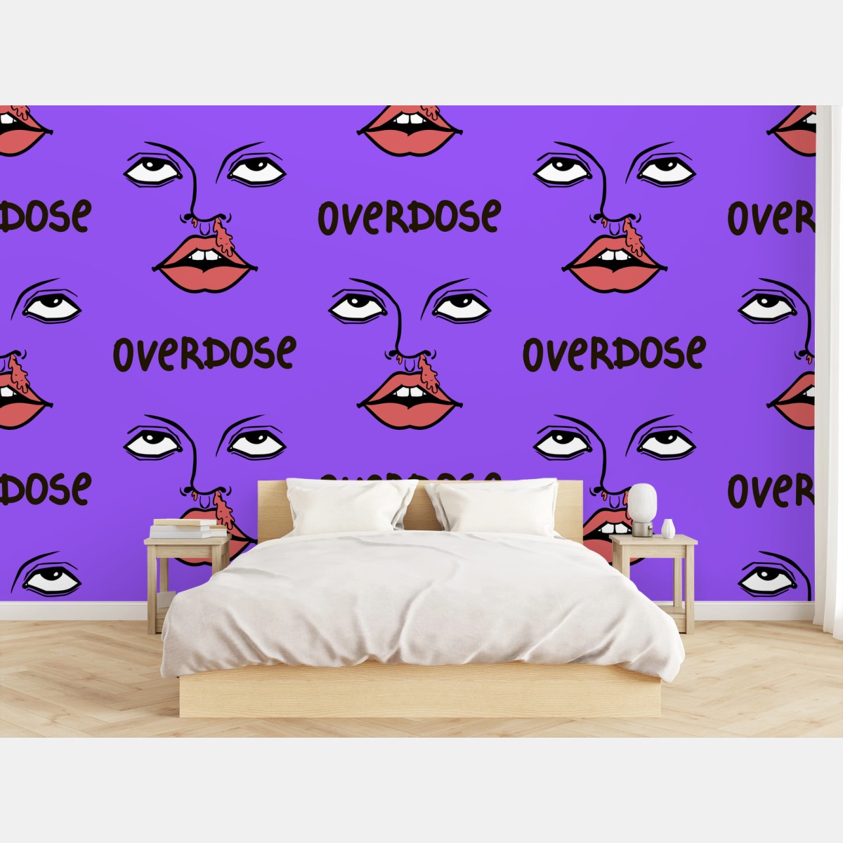 Fotomural patrón pop art de rostros surrealistas morado – Pixers®