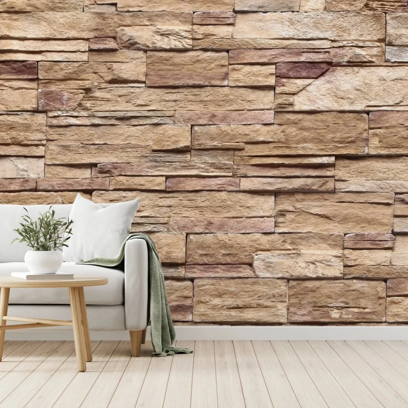 Fotomural muro de piedra apilada en tonos cálidos – Pixers®