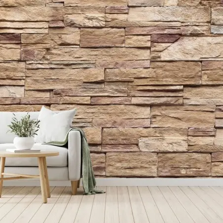 Fotomural muro de piedra apilada en tonos cálidos