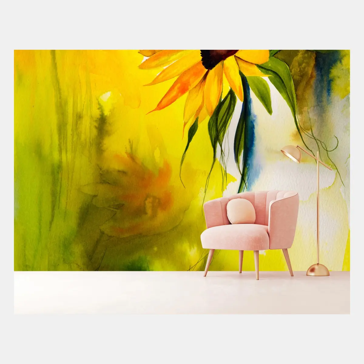 Fotomural girasol luminoso en acuarela – Pixers®