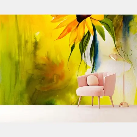 Fotomural girasol luminoso en acuarela – Pixers®