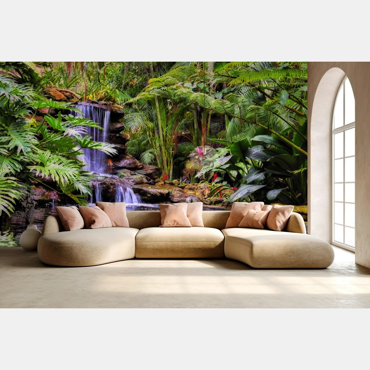 Fotomural paisaje zen de jardín tropical con cascada – Pixers®