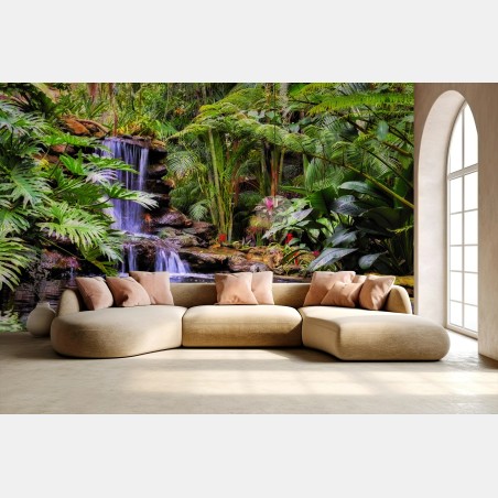 Fotomural paisaje zen de jardín tropical con cascada – Pixers®