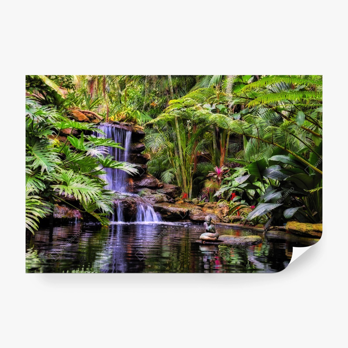 Fotomural paisaje zen de jardín tropical con cascada – Pixers®