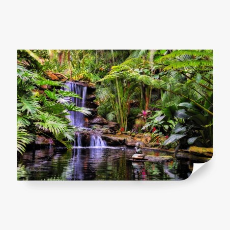 Fotomural paisaje zen de jardín tropical con cascada – Pixers®