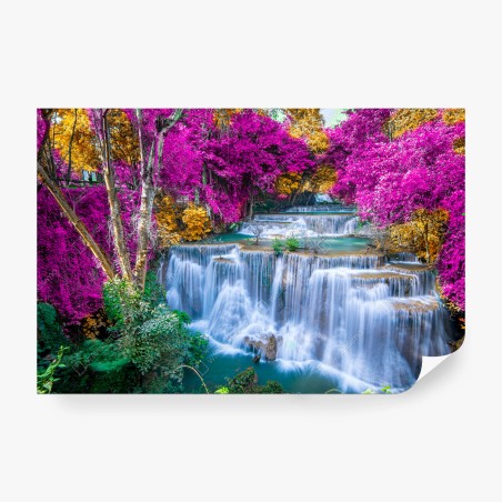 Fotomural cascada de ensueño entre bosques violetas – Pixers®