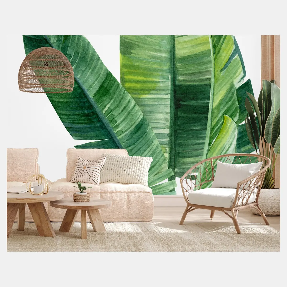 Fotomural hojas de banano en acuarela para decoración tropical – Pixers®