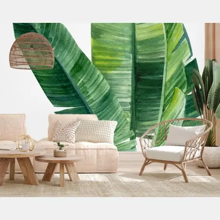 Fotomural hojas de banano en acuarela para decoración tropical – Pixers®