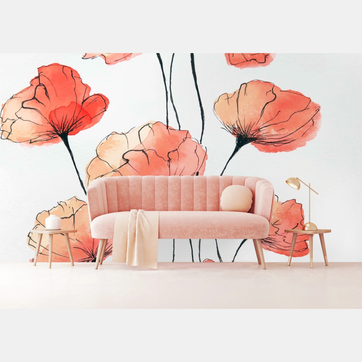 Fotomural amapolas en acuarela en tonos cálidos – Pixers®