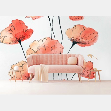 Fotomural amapolas en acuarela en tonos cálidos – Pixers®