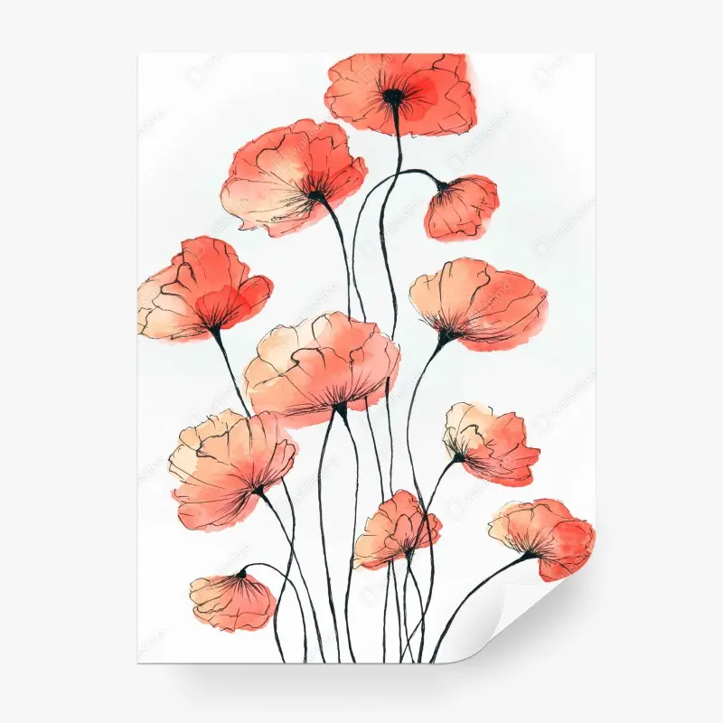 Fotomural amapolas en acuarela en tonos cálidos