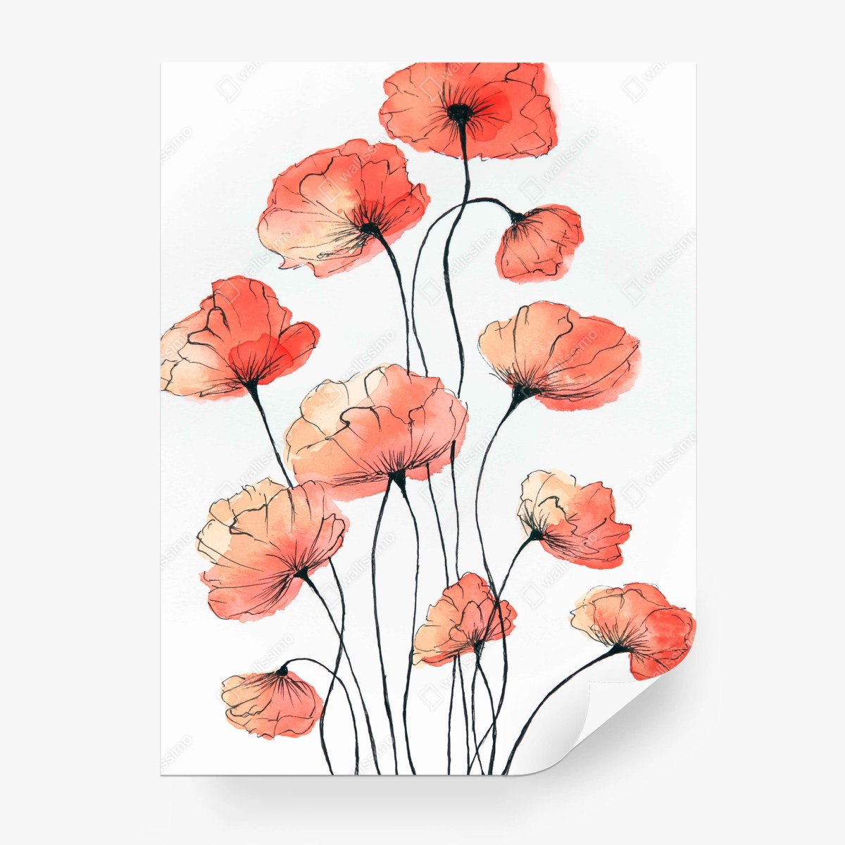 Fotomural amapolas en acuarela en tonos cálidos – Pixers®
