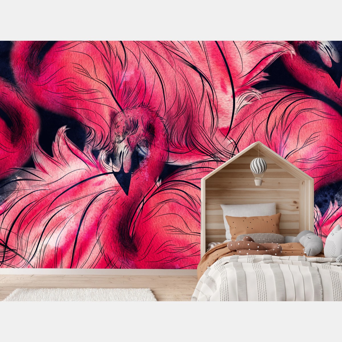 Fotomural estampado acuarela de flamencos en tonos rosa – Pixers®