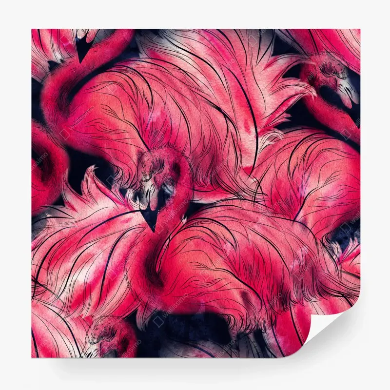 Fotomural estampado acuarela de flamencos en tonos rosa