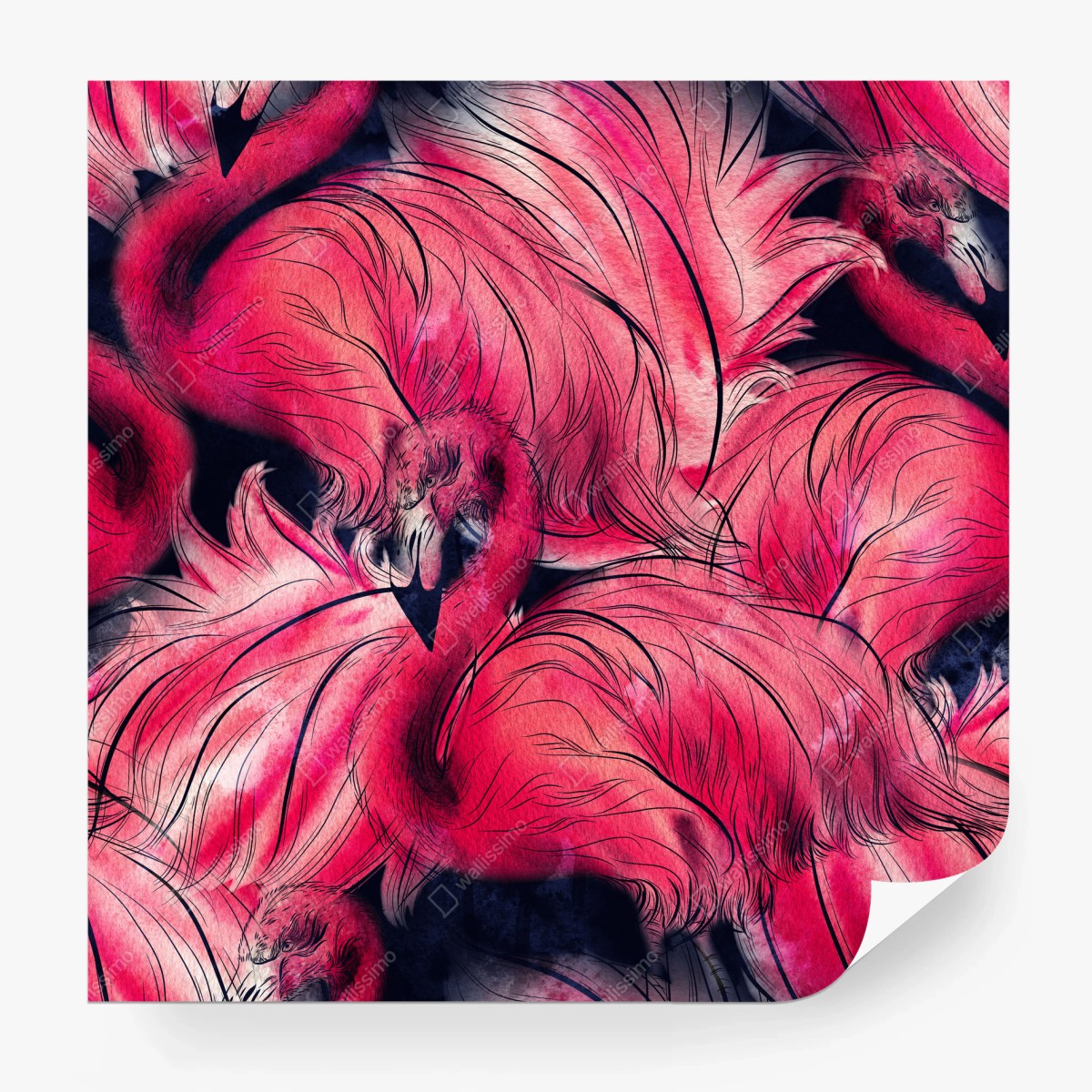Fotomural estampado acuarela de flamencos en tonos rosa – Pixers®