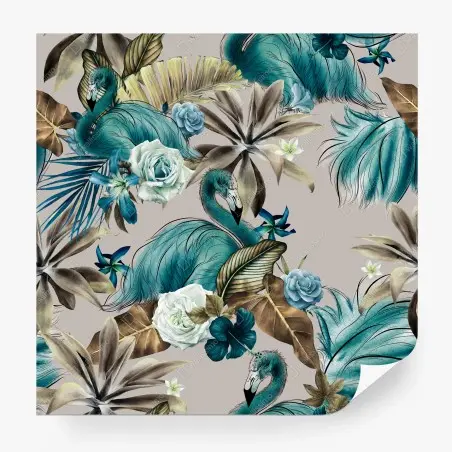 Fotomural encanto tropical con flamencos y rosas en acuarela – Pixers®