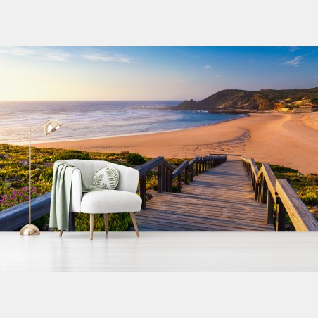 Fotomural paseo de madera hacia Praia da Amoreira, Algarve – Pixers®