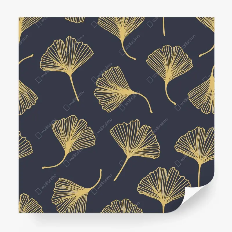 Fotomural patrón de hojas de ginkgo doradas sobre azul marino