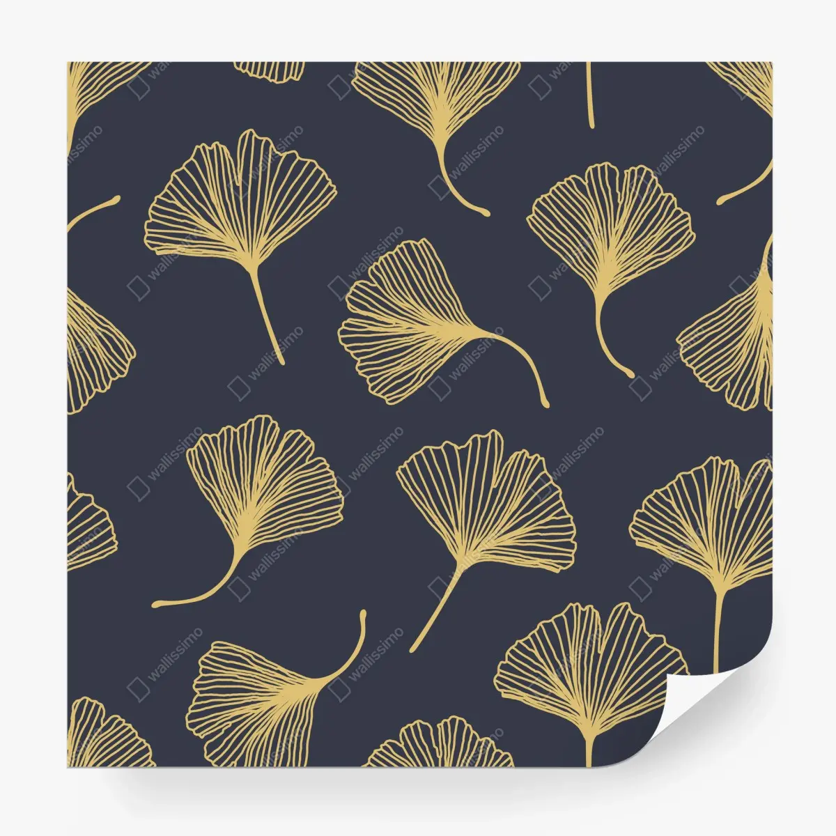 Fotomural patrón de hojas de ginkgo doradas sobre azul marino – Pixers®