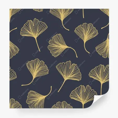 Fotomural patrón de hojas de ginkgo doradas sobre azul marino – Pixers®