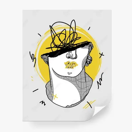 Fotomural busto clásico con trazos abstractos y acento amarillo – Pixers®