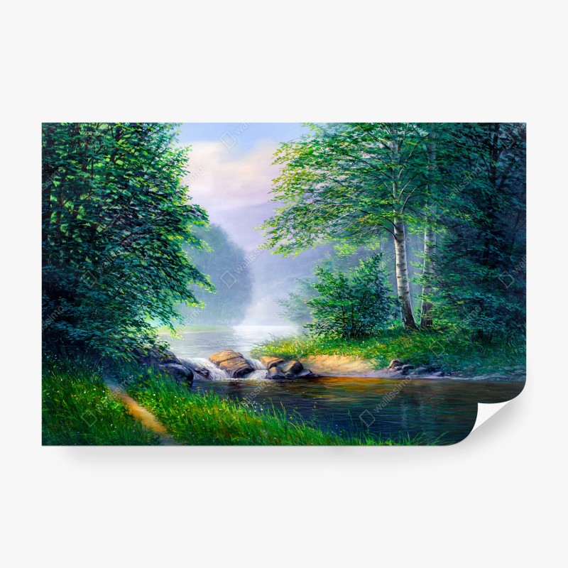 Fotomural serenidad junto al río en bosque de verano