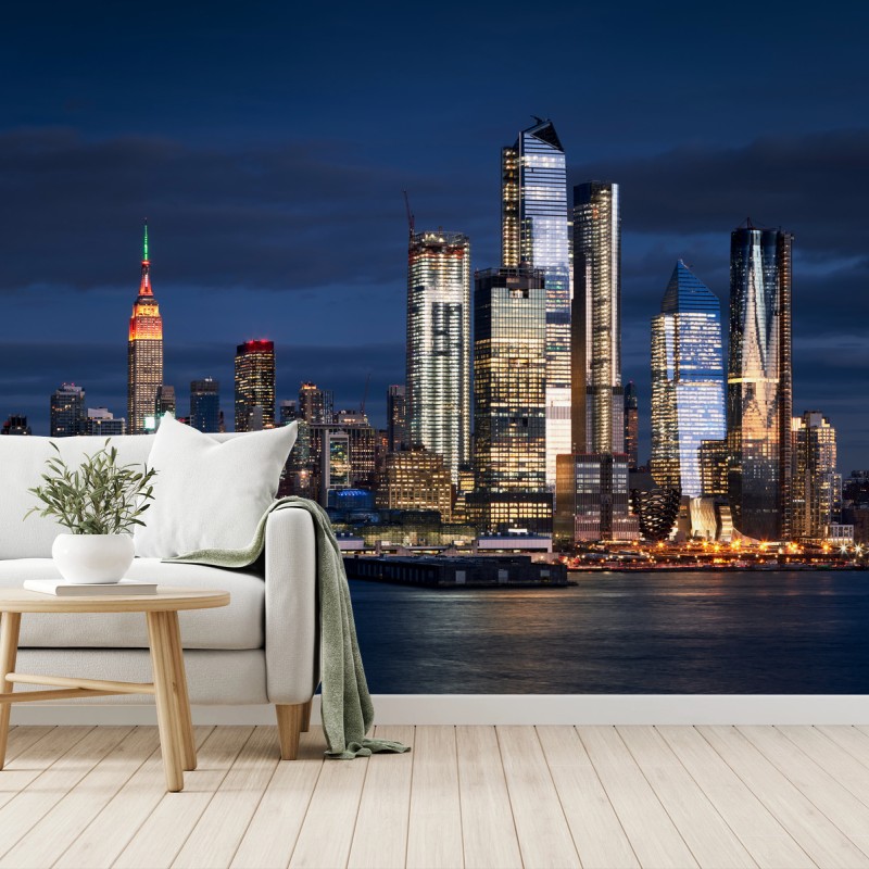 Fotomural panorama nocturno de Nueva York desde el río Hudson