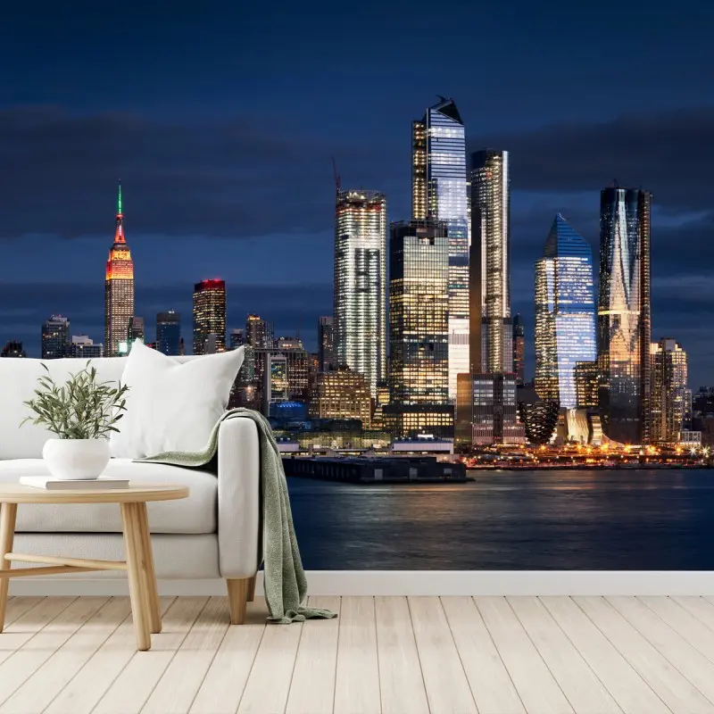 Fotomural panorama nocturno de Nueva York desde el río Hudson