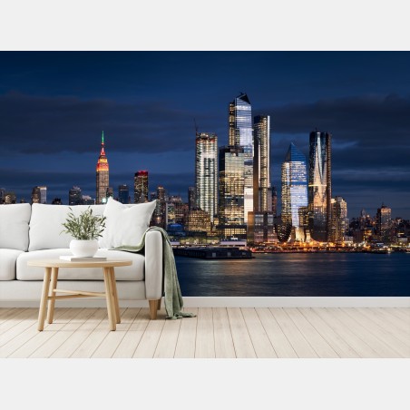 Fotomural panorama nocturno de Nueva York desde el río Hudson – Pixers®