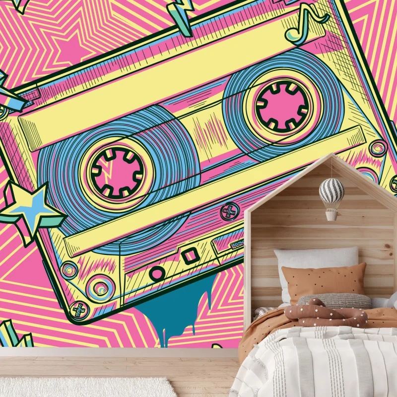 Fotomural cassette retro pop art en tonos neón – Pixers®