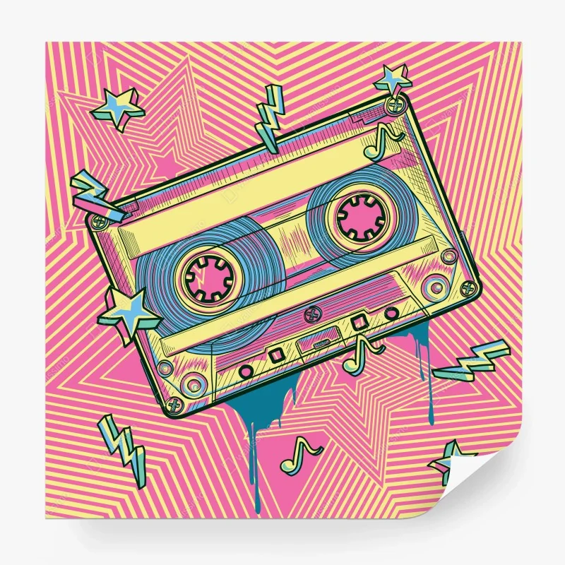 Fotomural cassette retro pop art en tonos neón – Pixers®