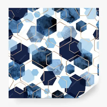 Fotomural patrón geométrico hexagonal en tonos azules y dorados – Pixers®