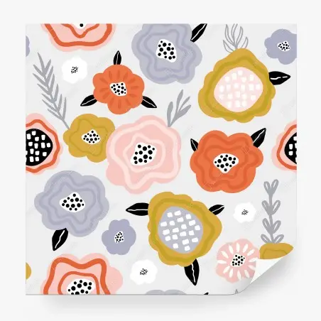 Fotomural estampado floral moderno en tonos pastel y mostaza – Pixers®
