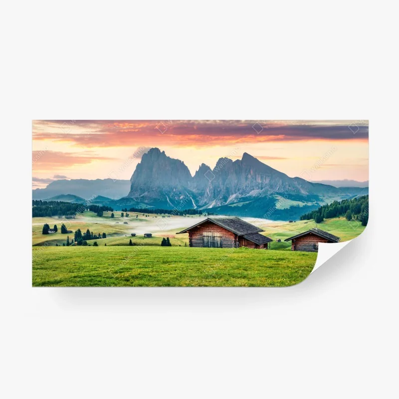 Fotomural amanecer en Alpe di Siusi: magia de las Dolomitas