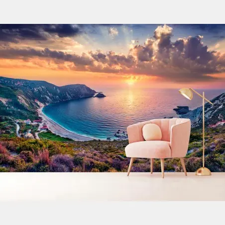 Fotomural puesta de sol en Petani, Cefalonia – Pixers®