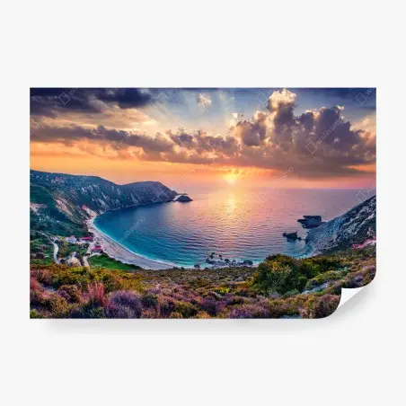 Fotomural puesta de sol en Petani, Cefalonia – Pixers®