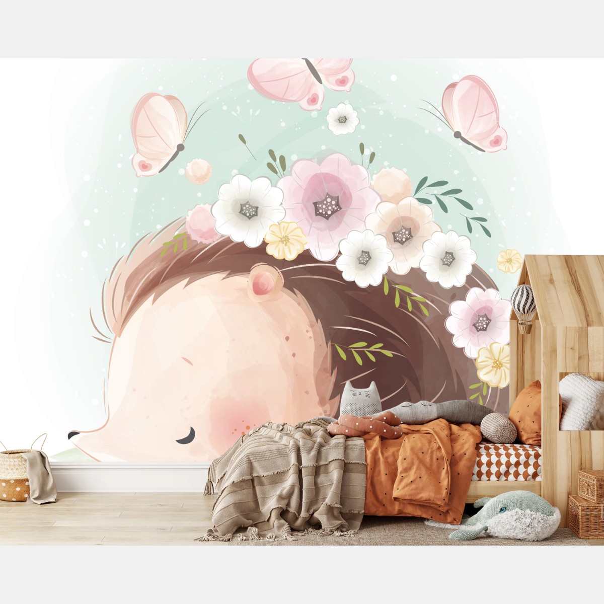 Fotomural erizo durmiente con corona de flores – Pixers® Fotomural erizo durmiente con corona de flores – Pixers®