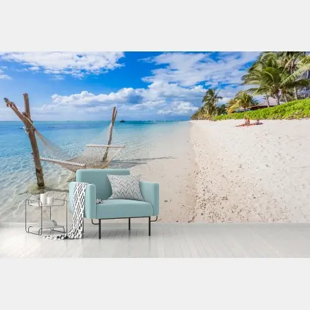 Fotomural hamaca sobre el mar en playa tropical – Pixers®