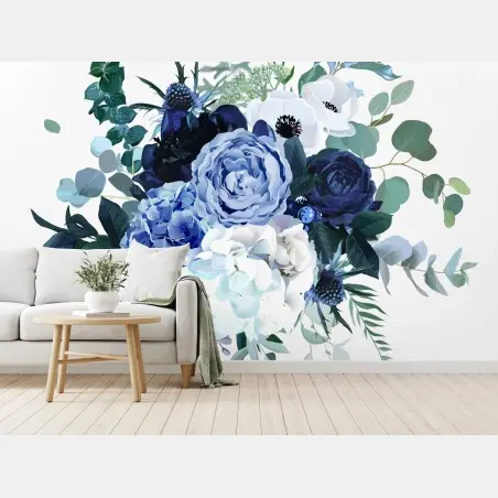 Fotomural ramo en acuarela en tonos azul real y blanco – Pixers®