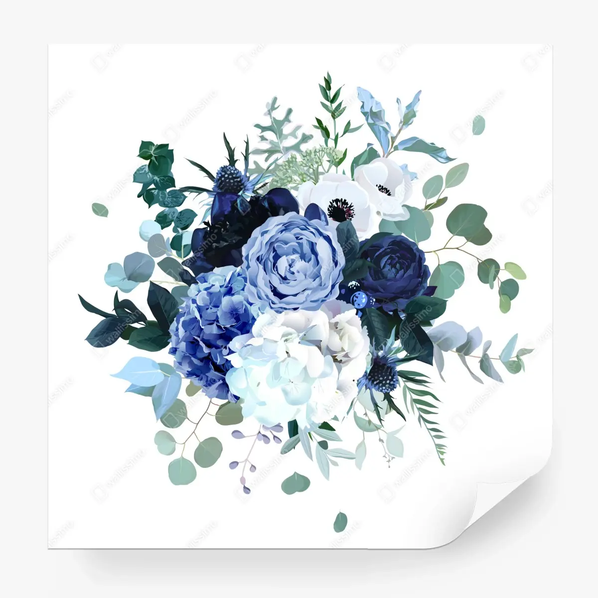 Fotomural ramo en acuarela en tonos azul real y blanco – Pixers®