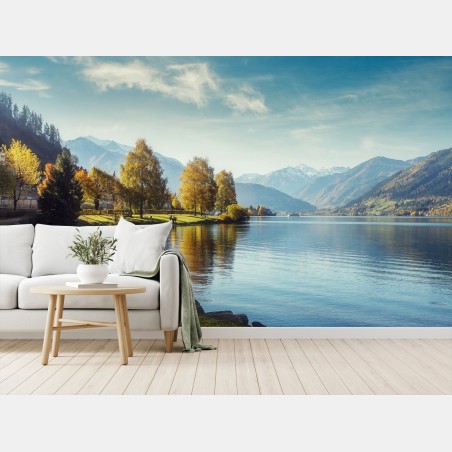 Fotomural paisaje de lago alpino en Zell am See, Austria – Pixers®