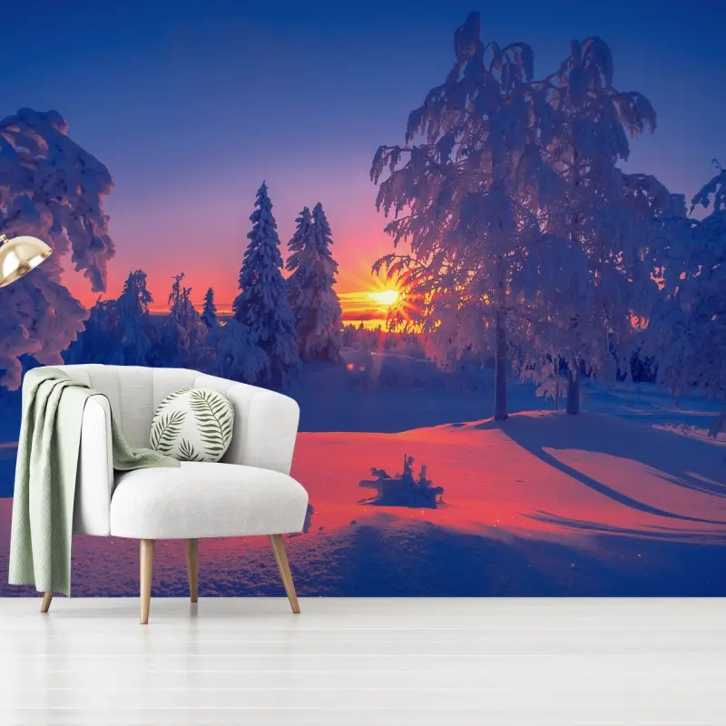 Fotomural amanecer en bosque nevado