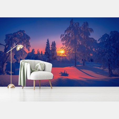 Fotomural amanecer en bosque nevado – Pixers®