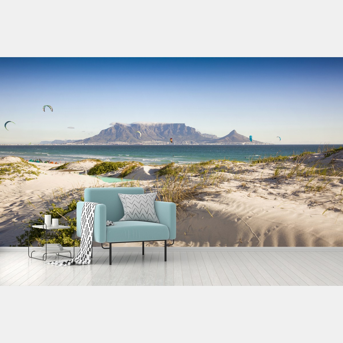 Fotomural amanecer en la playa con Table Mountain de fondo – Pixers®