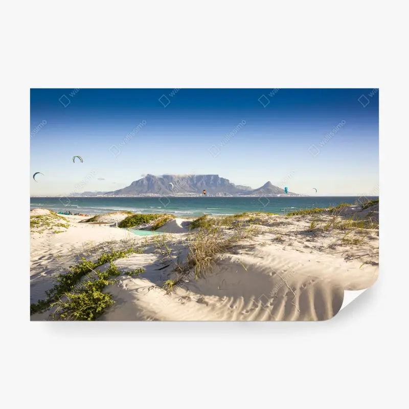 Fotomural amanecer en la playa con Table Mountain de fondo