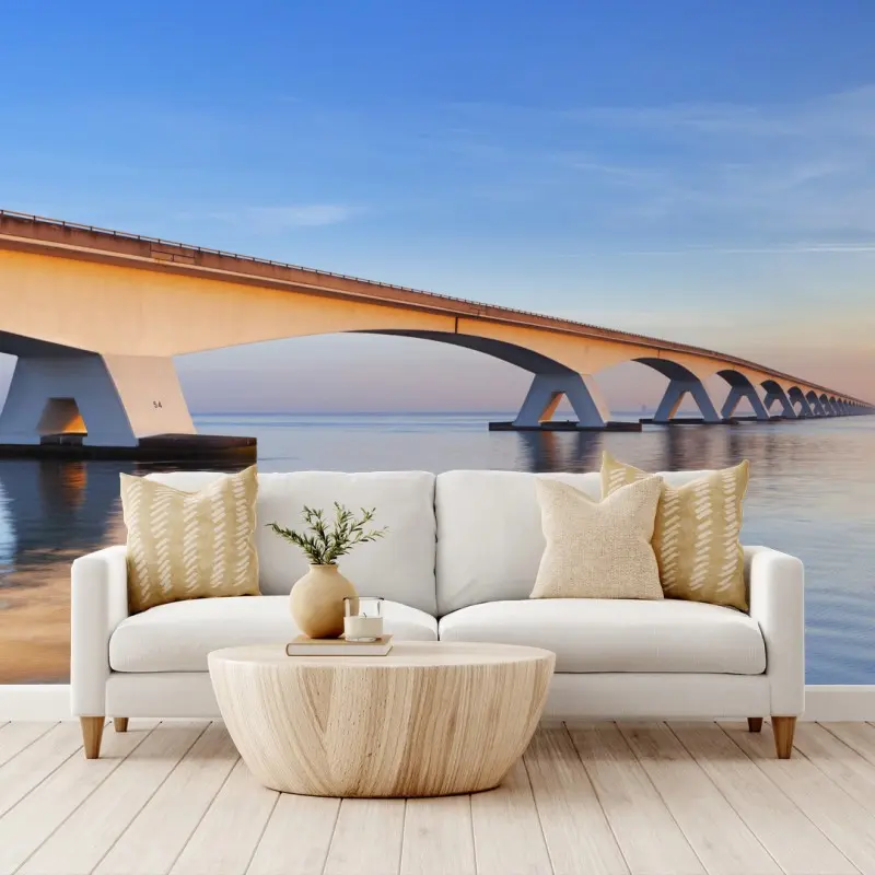 Fotomural amanecer en Zeelandbrug: puente infinito