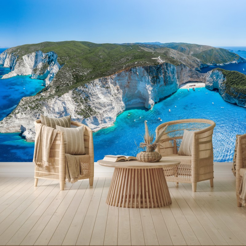 Fotomural panorámica de acantilados y mar turquesa