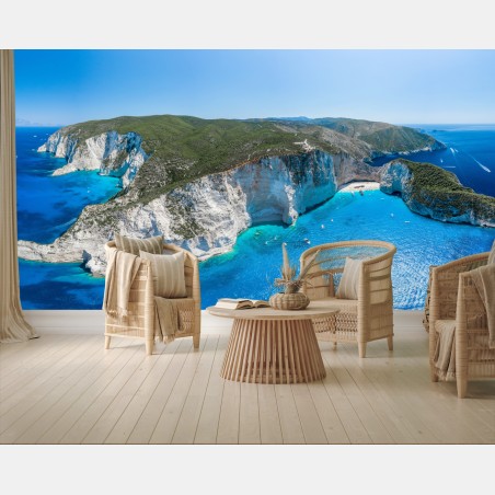 Fotomural panorámica de acantilados y mar turquesa – Pixers®