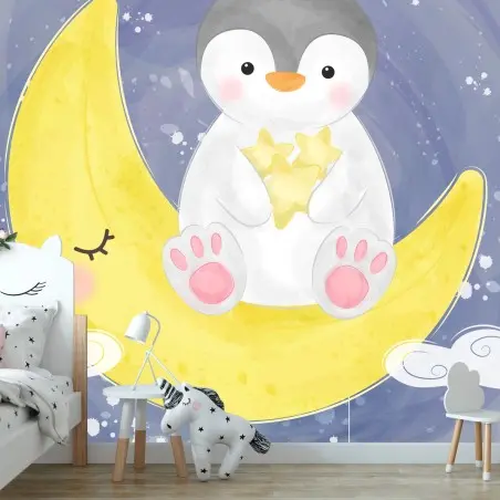 Fotomural pingüino soñador sobre la luna